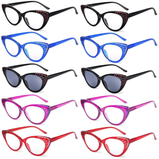 10 Pack Cat - eye Reading Glasses Cute Readers R2115eyekeeper.com