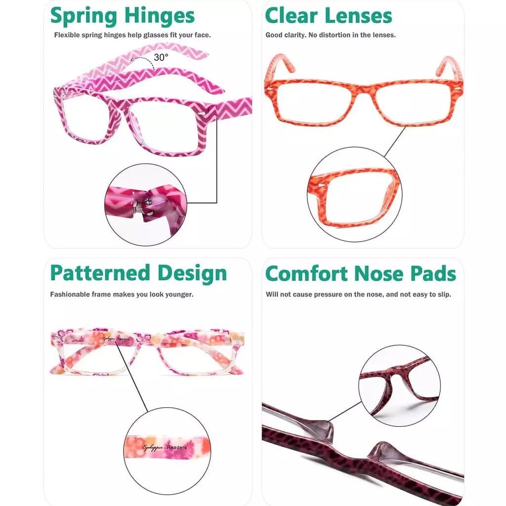 10 Pack Patterned Reading Glasses Colorful Stylish Readers R066eyekeeper.com