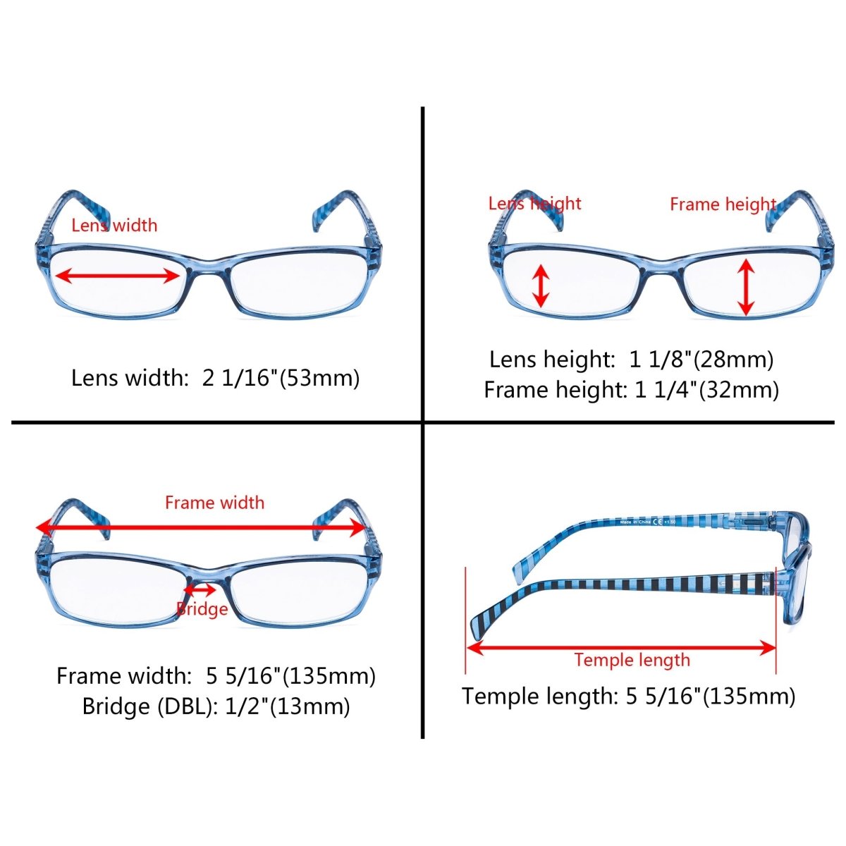 10 Pack Rectangle Reading Glasses with Stripe Arms RT1803Seyekeeper.com