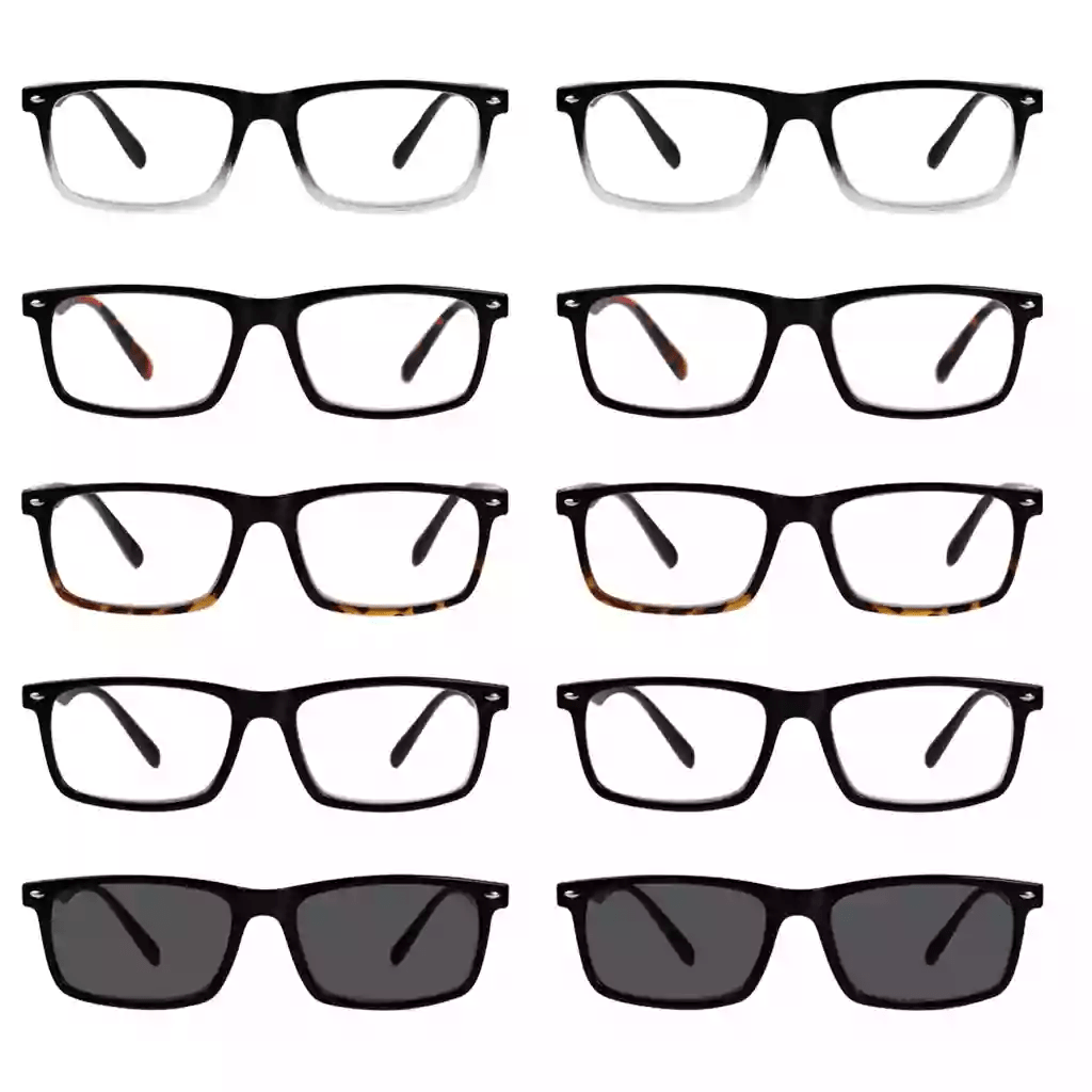 10 Pack Retro square Reading Glasses Include Sunshine Glasses R899Xeyekeeper.com