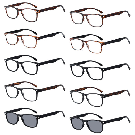 10 Pack Vintage Rectangle Readers Reading Sunglasses R046eyekeeper.com