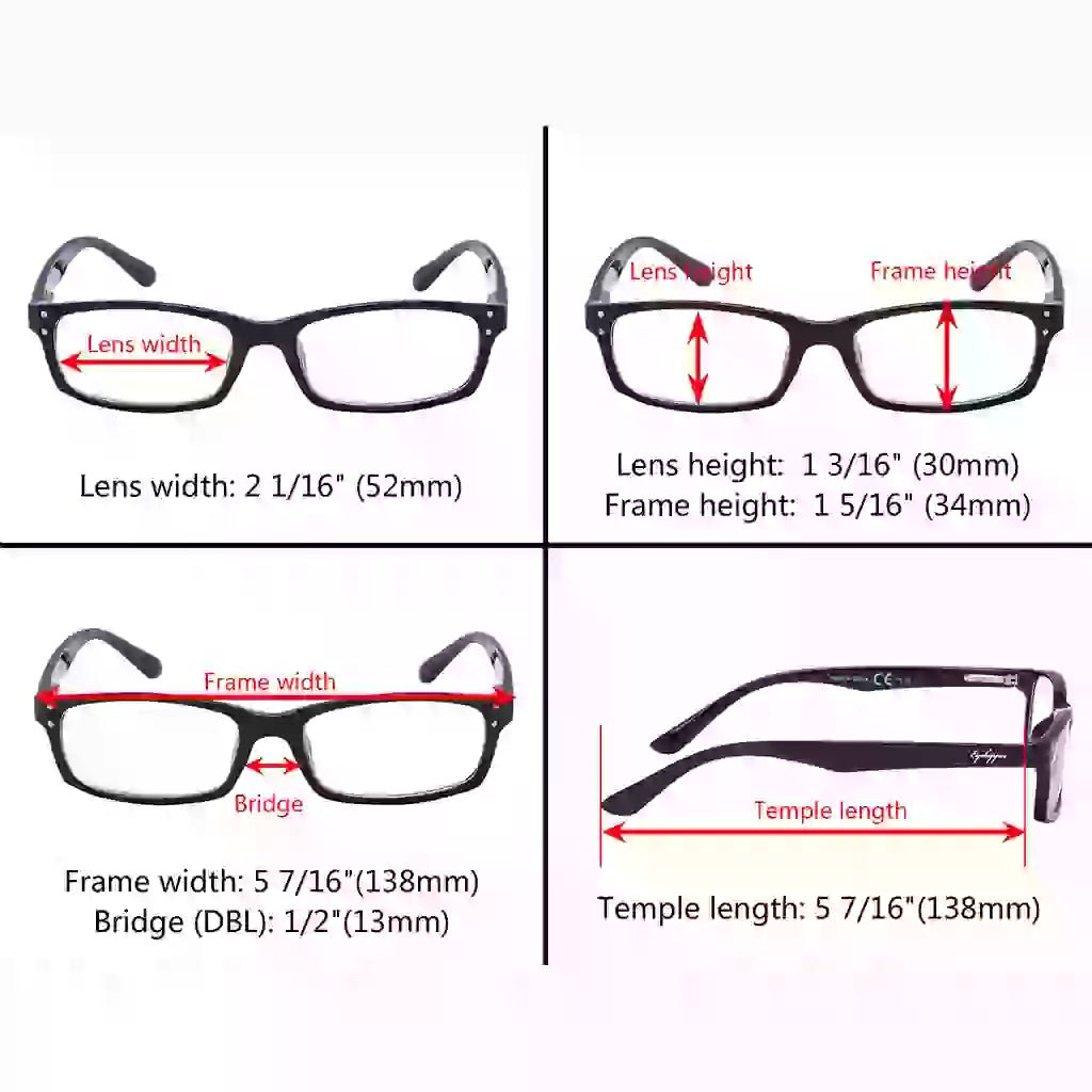 12 Pack Rectangle Stylish Spring hinges Reading Glasses R103eyekeeper.com