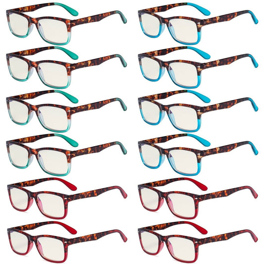 12 Pack Two - toned Tortoise Blue Light Blocking Reading Glasses UVR075Deyekeeper.com