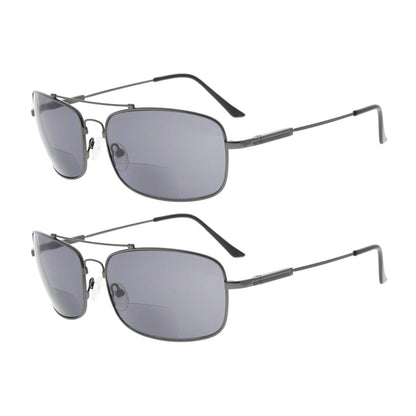 2 Pack Rectangle Metal Bifocal Reading Sunglasses Chic Readers SG1805eyekeeper.com