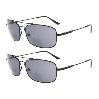 2 Pack Rectangle Metal Bifocal Reading Sunglasses Chic Readers SG1805eyekeeper.com