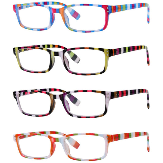 4 Pack Colorful Stripe Design Reading Glasses R097Seyekeeper.com