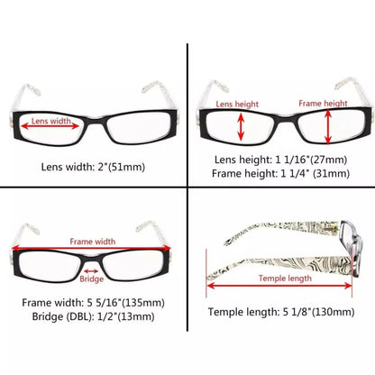 4 Pack Gem Pattern Arms Reading Glasses Rectangular Readers R006 - C1 - C4eyekeeper.com