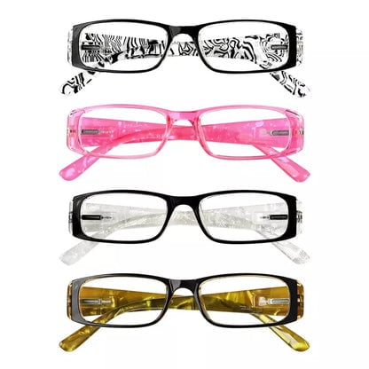 4 Pack Gem Pattern Arms Reading Glasses Rectangular Readers R006 - C1 - C4eyekeeper.com