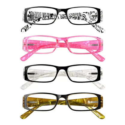 4 Pack Gem Pattern Arms Reading Glasses Rectangular Readers R006 - C1 - C4eyekeeper.com