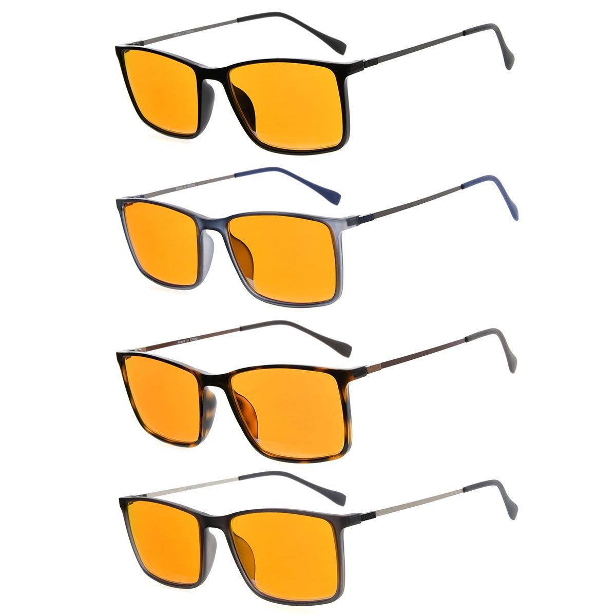 4 Pack Orange Lens Rectangle Blue Light Blocking Reading Glasses DSDT1783eyekeeper.com