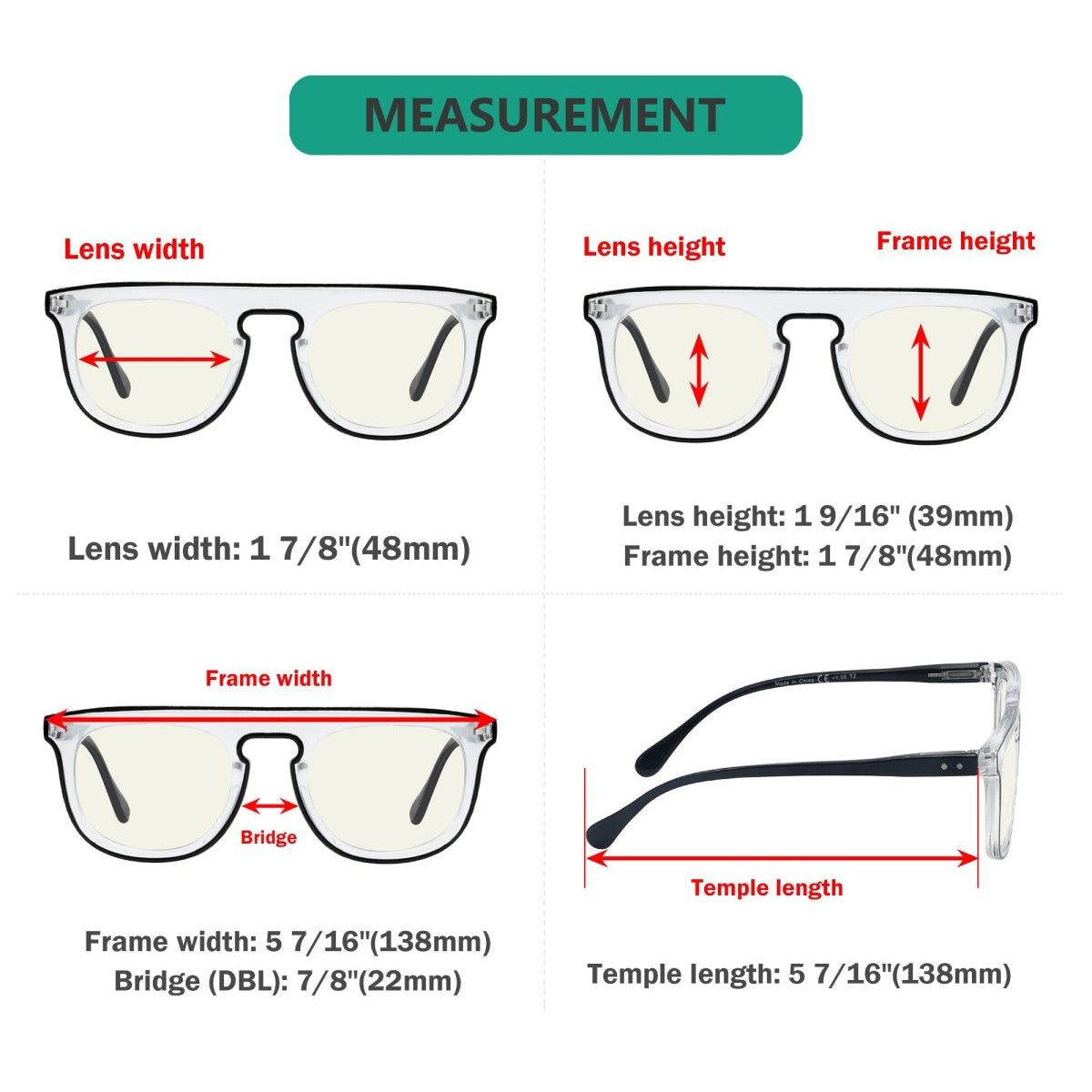 Computer Reading Glasses Dimension