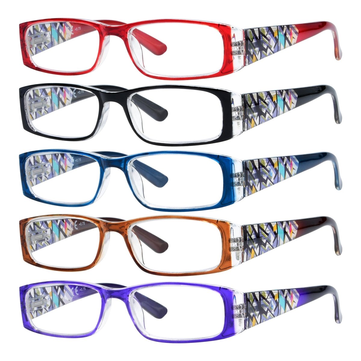 5 Pack Fashionable Reading Glasses with Crystal Arms R006Deyekeeper.com