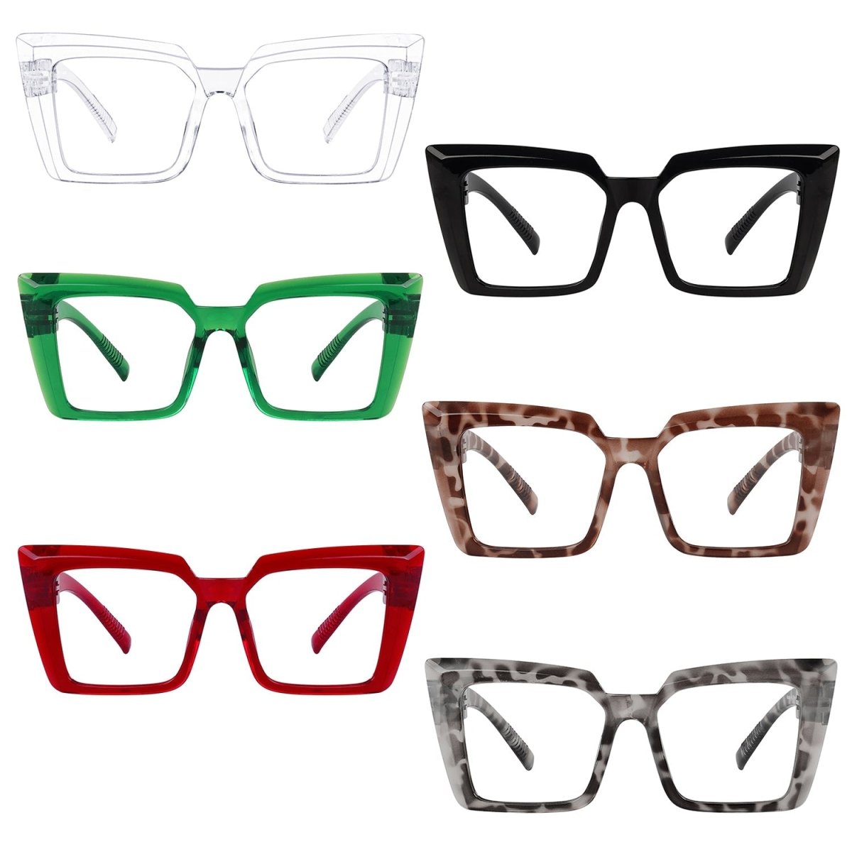 6 Pack 30% Blue Light Blocking Oversized Cat - eye Metalless Screwless Eyewear NR2141 - B15eyekeeper.com