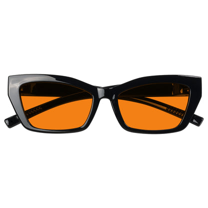 100 % blå blockerande glasögon Orange lins Cat-eye metalllös skruvlös R2516-B98