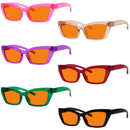 6 Pack 100% Blue Blocking Orange Glasses Metalless Screwless Cat - eye Eyewear R2516 - B98eyekeeper.com