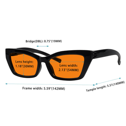 100 % blå blockerande glasögon Orange lins Cat-eye metalllös skruvlös R2516-B98