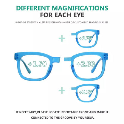 (Must Buy Both Eye) Metalless Screwless Reading Glasses with Different Strength PR033 (Blue)eyekeeper.com