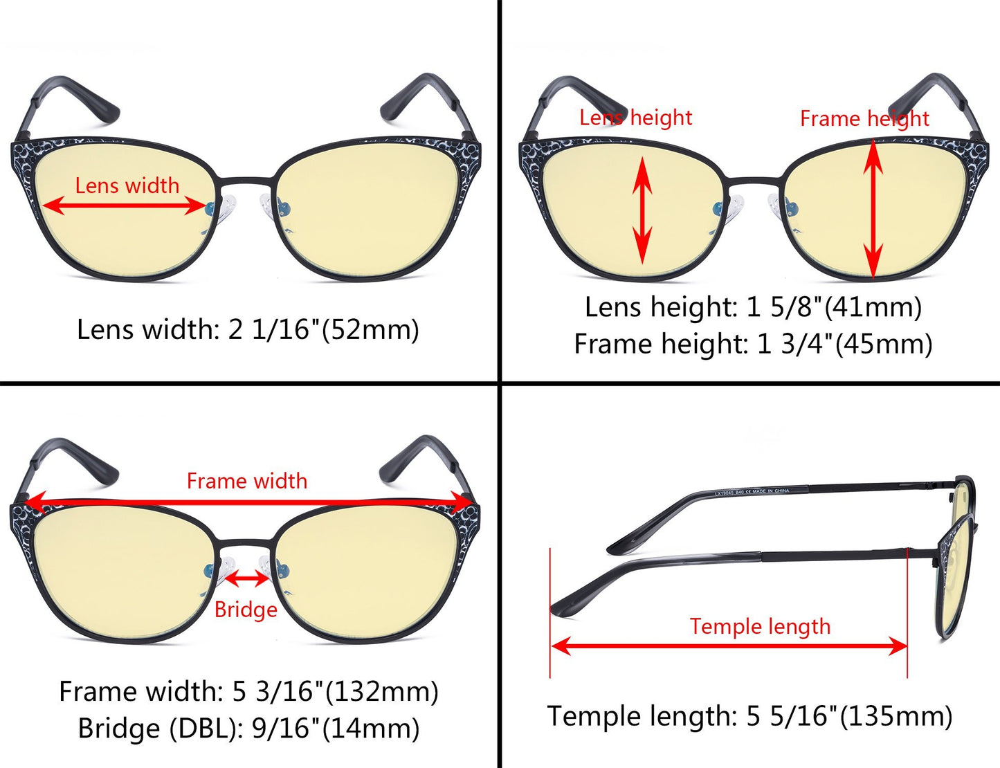 Computer Eyeglasses Dimension