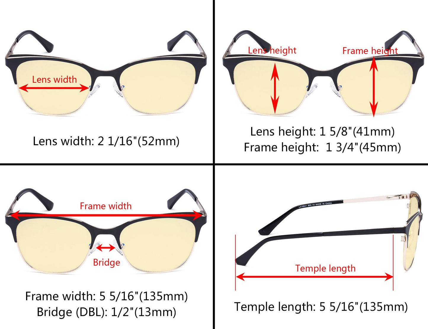 Computer Eyeglasses Dimension